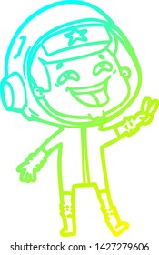cold gradient line drawing of a cartoon laughing astronaut