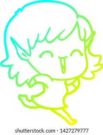 cold gradient line drawing of a cartoon elf girl