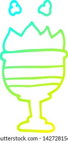 cold gradient line drawing of a cartoon flaming golden cup