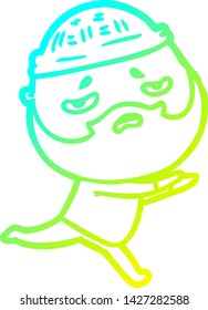 cold gradient line drawing of a cartoon worried man with beard