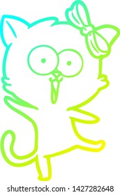 dibujo de línea de degradado frío de un gato de dibujos animados