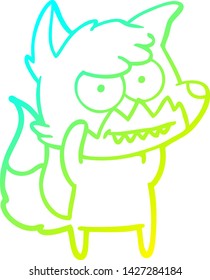 cold gradient line drawing of a cartoon grinning fox