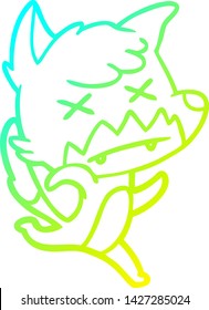cold gradient line drawing of a cartoon cross eyed fox