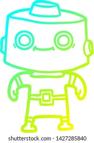 cold gradient line drawing of a cartoon robot