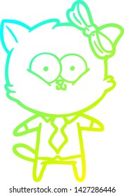 cold gradient line drawing of a cartoon cat