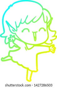 cold gradient line drawing of a cartoon elf girl