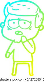 dibujo de línea de gradiente frío de un hombre cansado de la caricatura