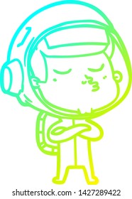 cold gradient line drawing of a cartoon confident astronaut