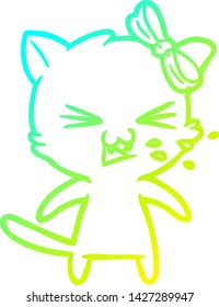 cold gradient line drawing of a cartoon cat