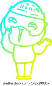 cold gradient line drawing of a cartoon happy bearded man