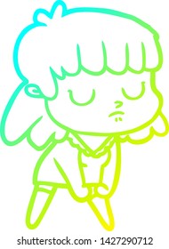 cold gradient line drawing of a cartoon indifferent woman