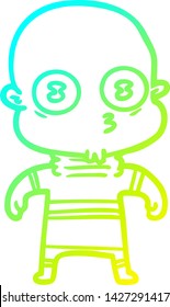 cold gradient line drawing of a cartoon weird bald spaceman