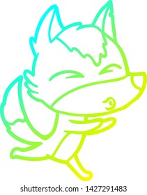 cold gradient line drawing of a cartoon wolf whistling