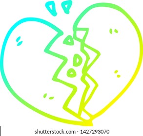 cold gradient line drawing of a cartoon broken heart