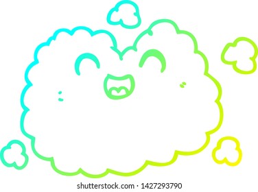 cold gradient line drawing of a cartoon happy smoke cloud