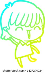 cold gradient line drawing of a cartoon woman