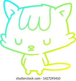 dibujo de línea de degradado frío de un gato de dibujos animados