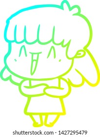 cold gradient line drawing of a cartoon woman