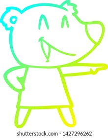 cold gradient line drawing of a cartoon bear in dress laughing and pointing