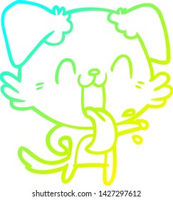 cold gradient line drawing of a cartoon panting dog