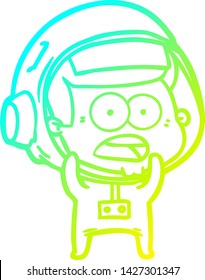 cold gradient line drawing of a cartoon surprised astronaut