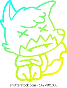 cold gradient line drawing of a cartoon dead fox
