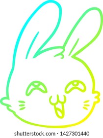 cold gradient line drawing of a cartoon happy rabbit face