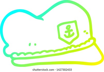 dibujo de línea de gradiente frío de un sombrero marinero de dibujos animados
