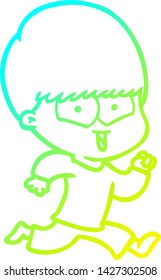 cold gradient line drawing of a cartoon happy boy