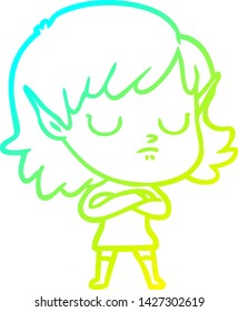dibujo de línea de gradiente frío de una joven elfo de caricatura