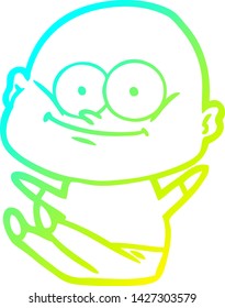 cold gradient line drawing of a cartoon bald man staring