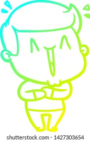 cold gradient line drawing of a cartoon excited man