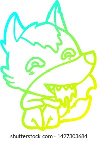 cold gradient line drawing of a cartoon hungry wolf