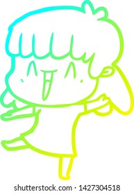 cold gradient line drawing of a cartoon woman