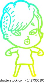cold gradient line drawing of a cartoon surprised girl