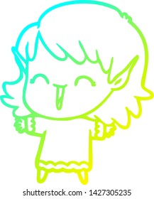 cold gradient line drawing of a cartoon elf girl
