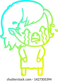 dibujo en línea de gradiente frío de una niña vampiro que llora una caricatura