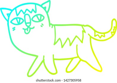 dibujo de línea de gradiente frío de un gato divertido de dibujos animados