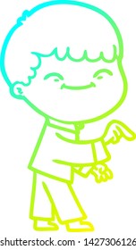 cold gradient line drawing of a cartoon happy boy
