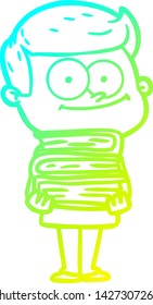 cold gradient line drawing of a cartoon happy man