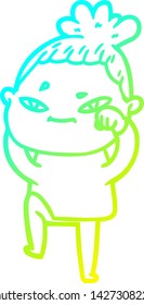 cold gradient line drawing of a cartoon woman