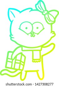 cold gradient line drawing of a cartoon cat