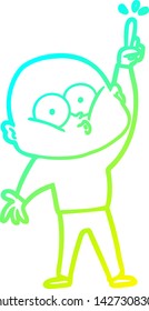 cold gradient line drawing of a cartoon bald man staring