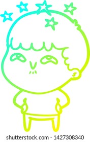 cold gradient line drawing of a cartoon amazed boy