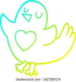 cold gradient line drawing of a cartoon bird with heart