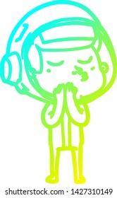 cold gradient line drawing of a cartoon confident astronaut