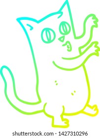 cold gradient line drawing of a cartoon dancing cat