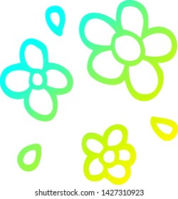 dibujo de línea de gradiente frío de una caricatura de flores decorativas