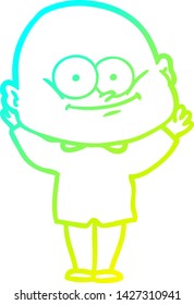 cold gradient line drawing of a cartoon bald man staring