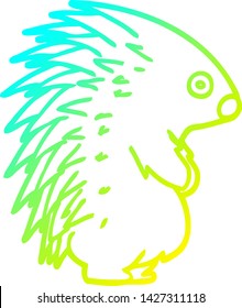 cold gradient line drawing of a cartoon spiky hedgehog